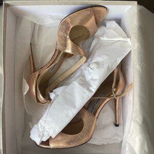 Jimmy Choo s37 Emily rose metallic open toe 4" heels
